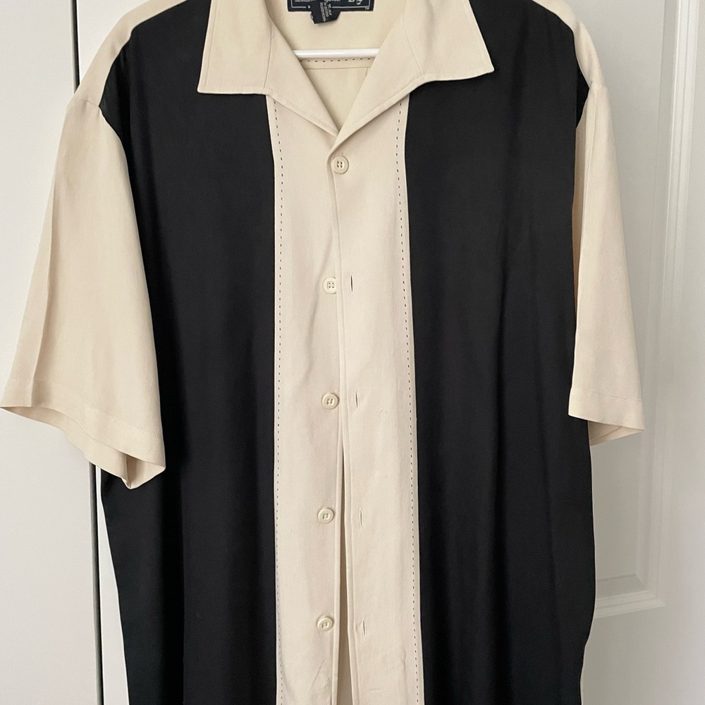 Nat Nast Silk Cream and Black Dress Shirt Size L
